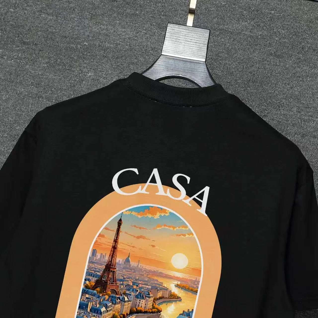 26ss CASABLANCA original printing process short-sleeved T-shirt original development using high-density double yarn pure cotton fabric upper body soft and comfortable color Black White Dark Green color Orange Pink Blue Royal Blue color cigarette powder 8 colors Sizes S M L XL